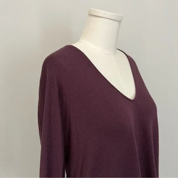 Aritzia Wilfred Free Aneta V-Neck Top Maroon Burgundy Loose Boxy Fit - Picture 7 of 15